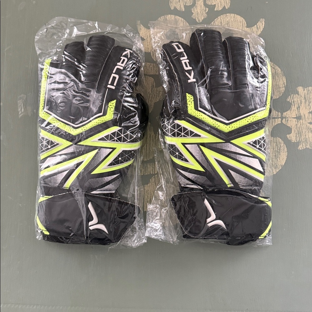 Kalci Black and Neon Green Goalie Gloves